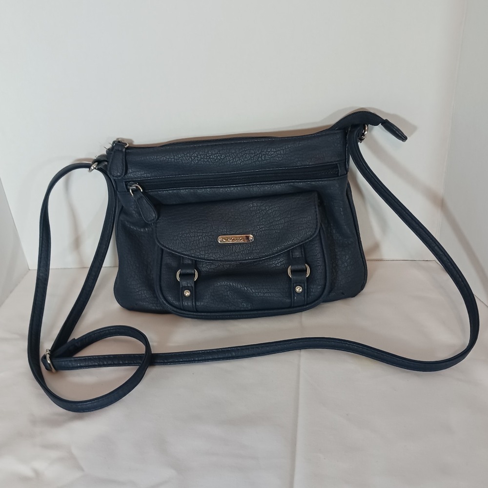 KolTov Women's Medium Blue Crossbody Bag Zip Snap Flap Inner Pockets Silver